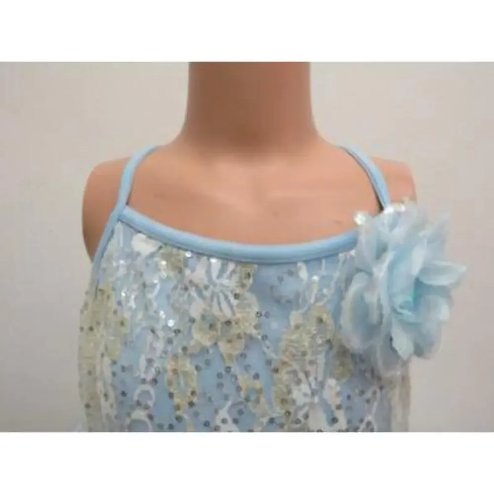 Pre-Owned Dance Costume Weissman 6008 Medium Child Blue Lyrical Sequin